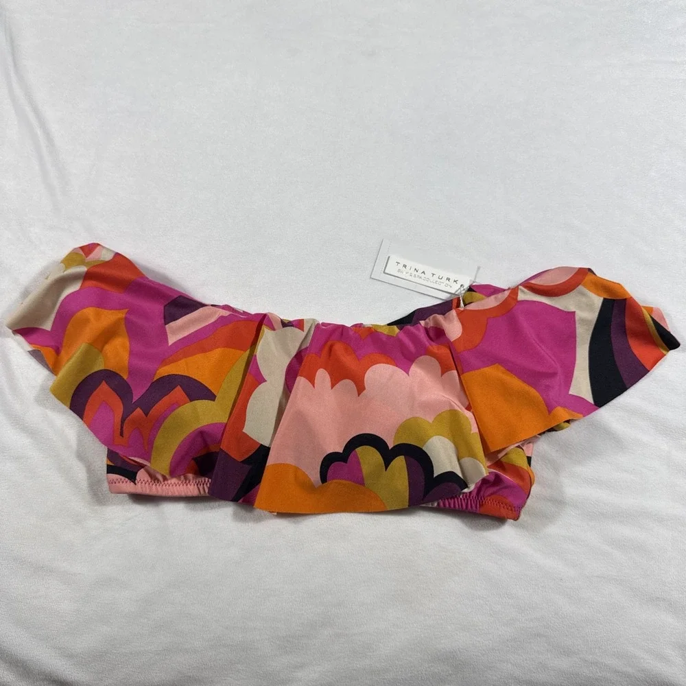 Trina Turk Bikini Top Women's Size 4‎ Multicolored Ruffle Padded Stretch NWT $98